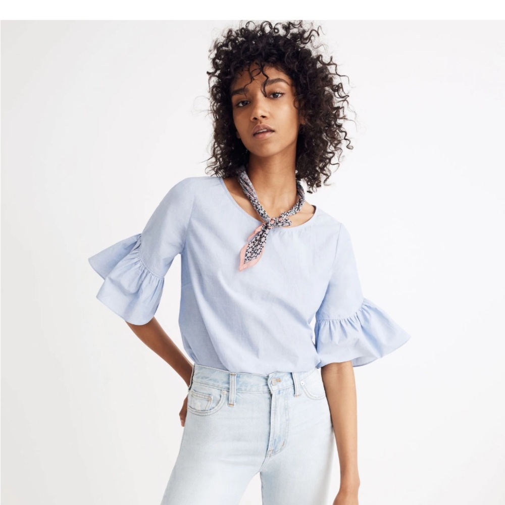 Madewell Oversized Coastal Grandma Blue Flirty Flare Sleeve Top med 43 fairycore